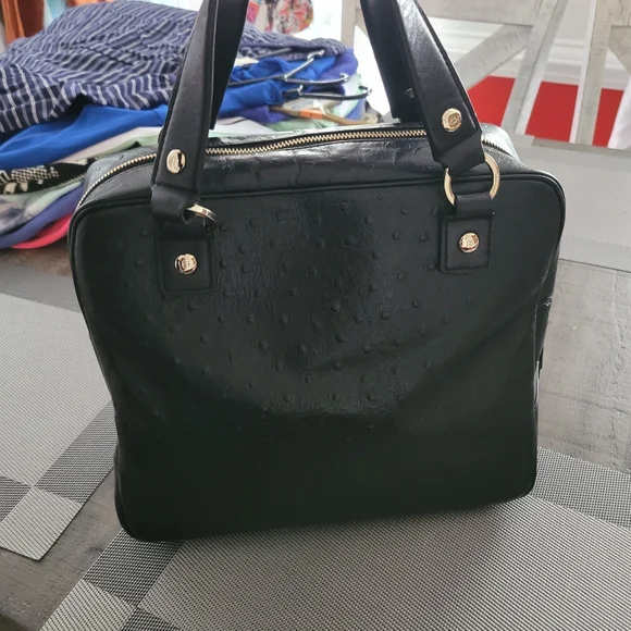 Kate Spade Dark Black Ostrich Embossed Bowler Style Bag - Picture 3 of 9
